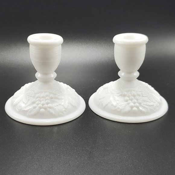 Imperial Glass Grapevine White Milk Glass Candle Holders VTG - Picture 2 of 5